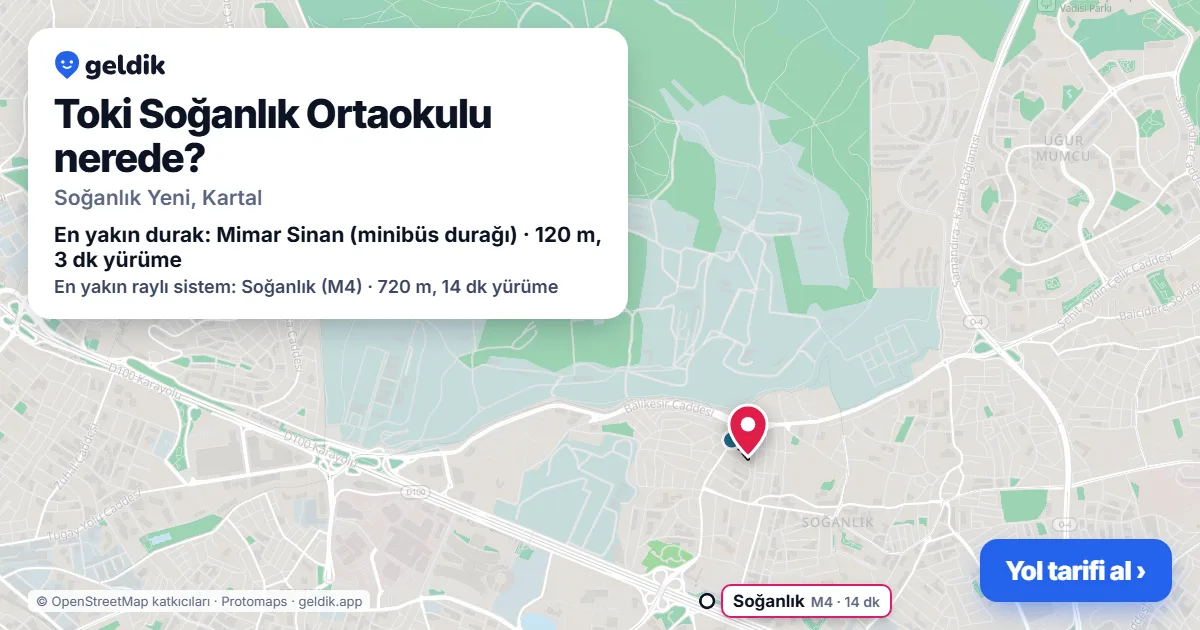 Toki Soğanlık Ortaokulu nerede: haritada konumu ve en yakın duraklar, yürüme süreleriyle