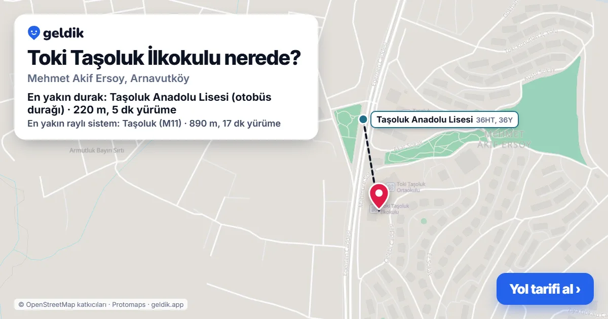 Where is Toki Taşoluk İlkokulu: map with its location and the nearest stops, with walking times