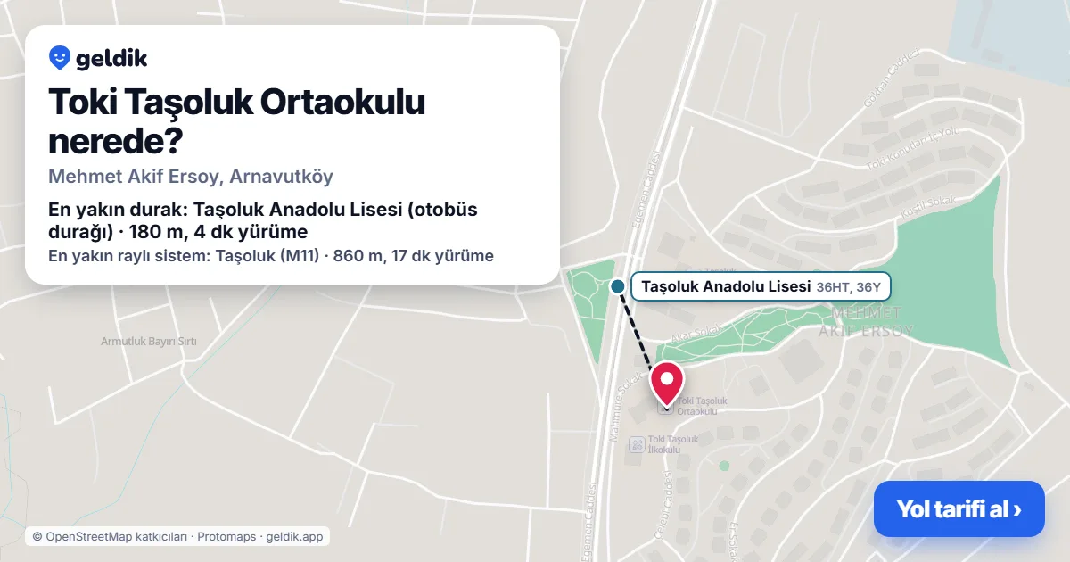 Toki Taşoluk Ortaokulu nerede: haritada konumu ve en yakın duraklar, yürüme süreleriyle