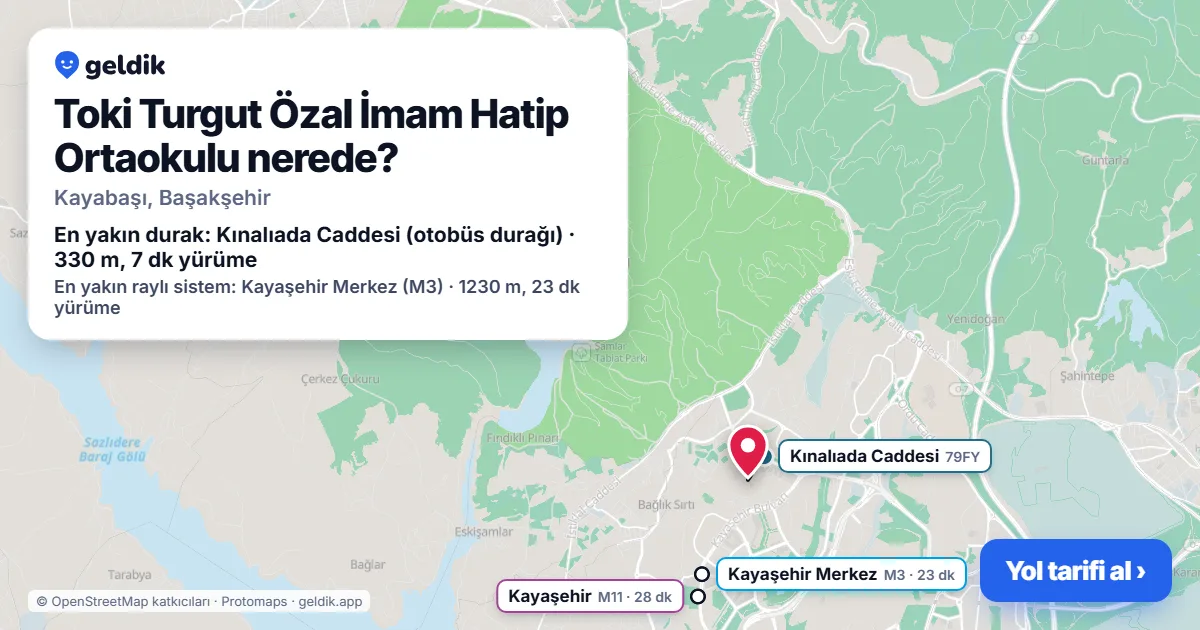 Toki Turgut Özal İmam Hatip Ortaokulu nerede: haritada konumu ve en yakın duraklar, yürüme süreleriyle