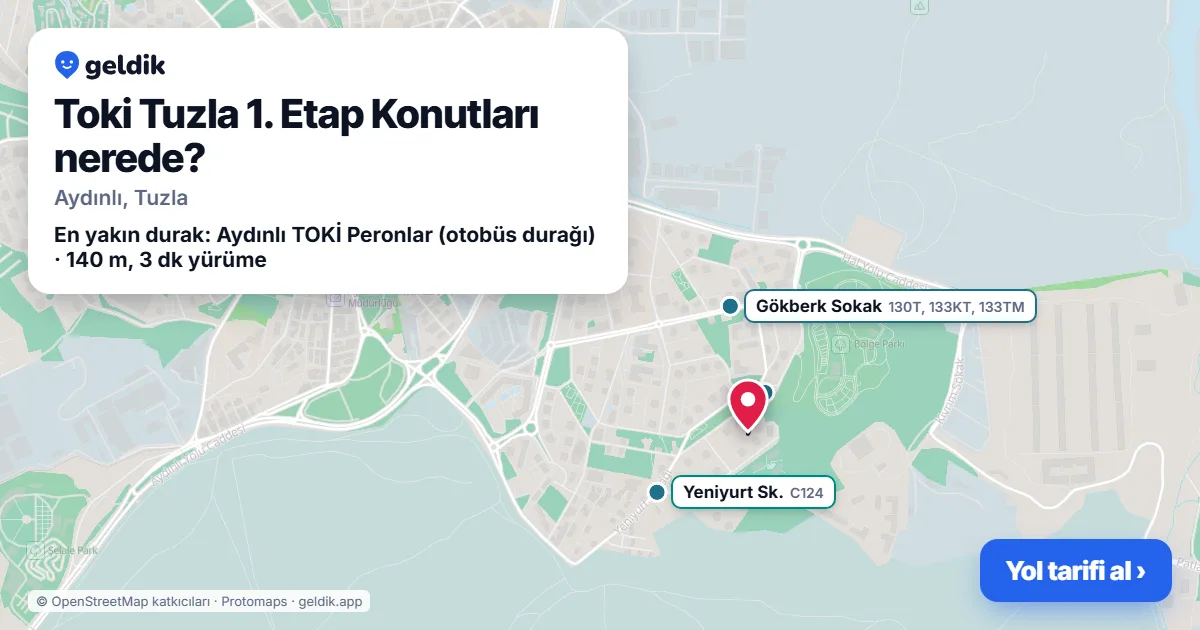 Toki Tuzla 1. Etap Konutları nerede: haritada konumu ve en yakın duraklar, yürüme süreleriyle