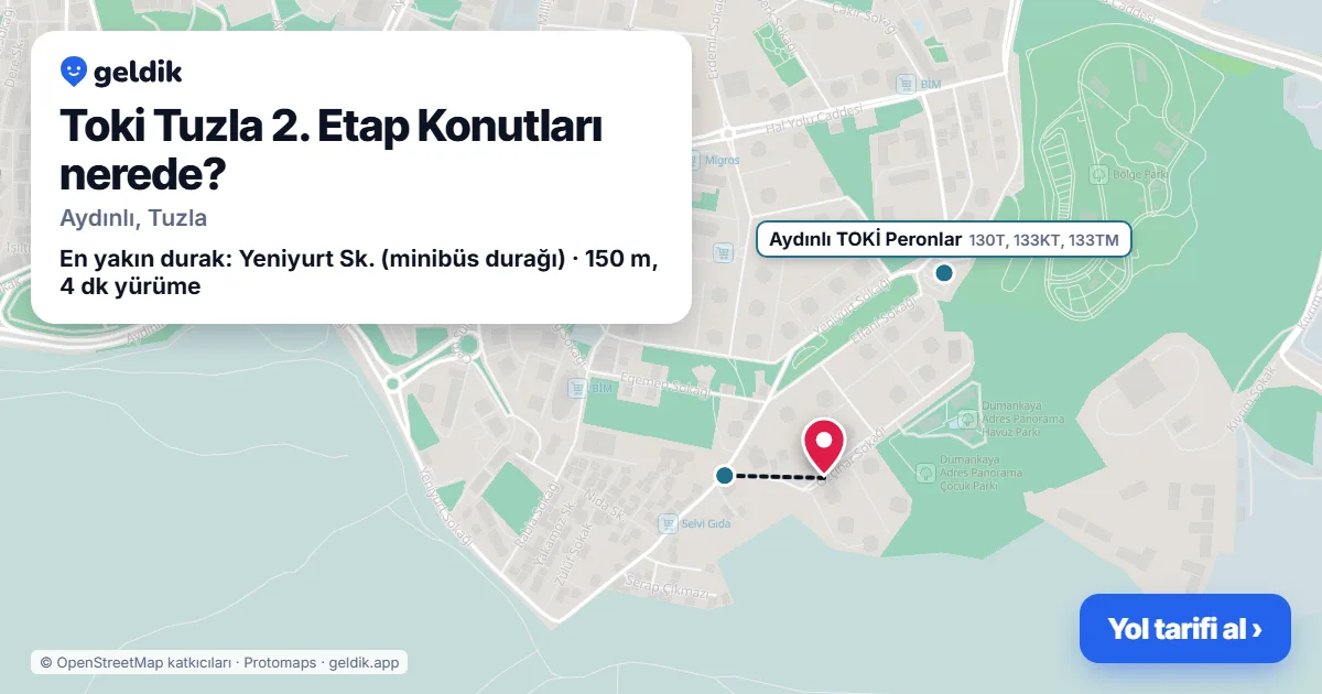 Toki Tuzla 2. Etap Konutları nerede: haritada konumu ve en yakın duraklar, yürüme süreleriyle