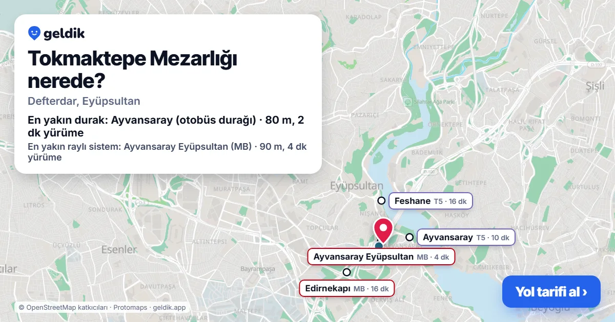 Tokmaktepe Mezarlığı nerede: haritada konumu ve en yakın duraklar, yürüme süreleriyle