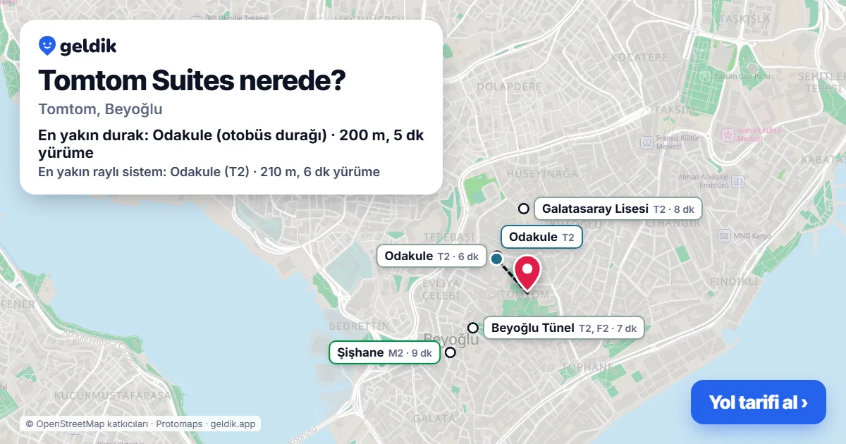 Where is Tomtom Suites: map with its location and the nearest stops, with walking times