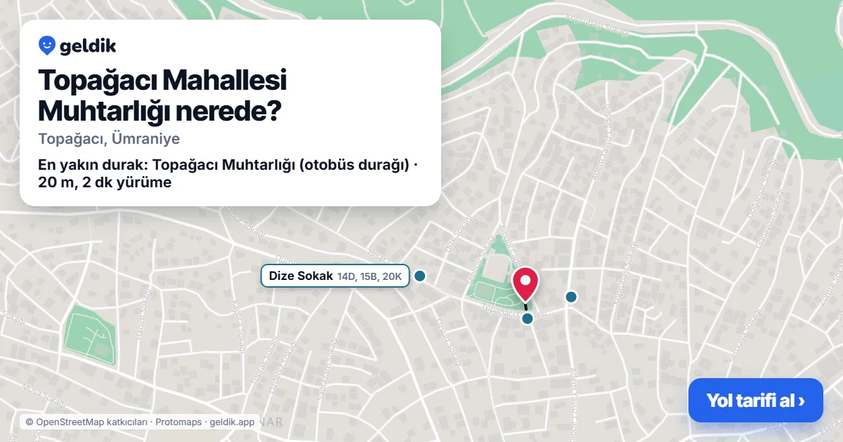 Topağacı Mahallesi Muhtarlığı nerede: haritada konumu ve en yakın duraklar, yürüme süreleriyle