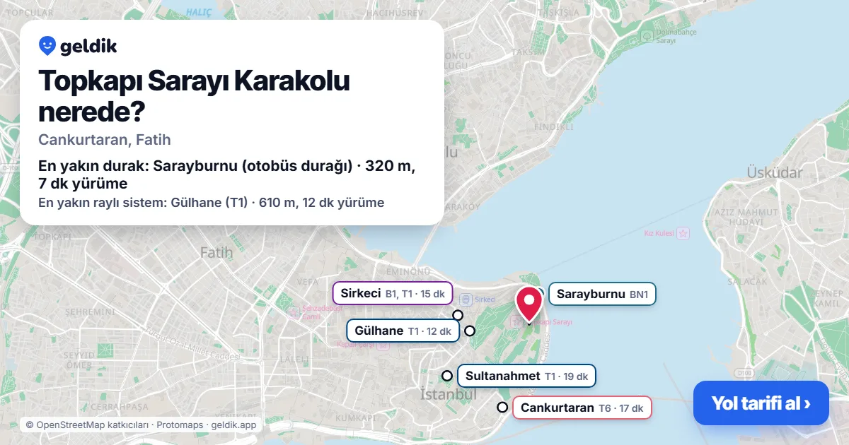 Topkapı Sarayı Karakolu nerede: haritada konumu ve en yakın duraklar, yürüme süreleriyle