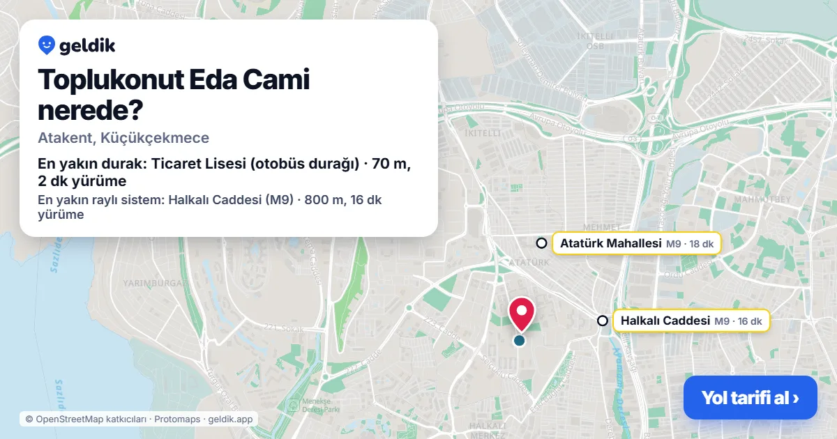 Where is Toplukonut Eda Cami: map with its location and the nearest stops, with walking times