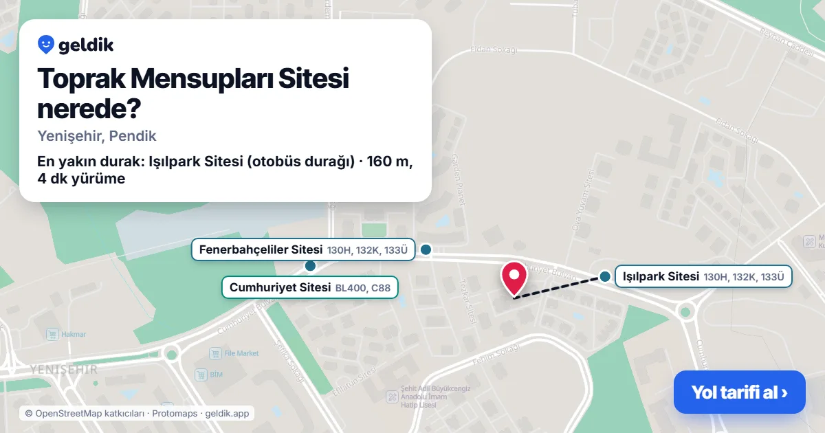 Where is Toprak Mensupları Sitesi: map with its location and the nearest stops, with walking times