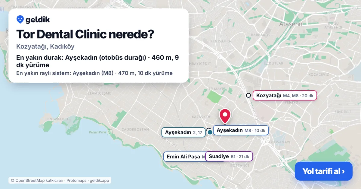 Tor Dental Clinic nerede: haritada konumu ve en yakın duraklar, yürüme süreleriyle