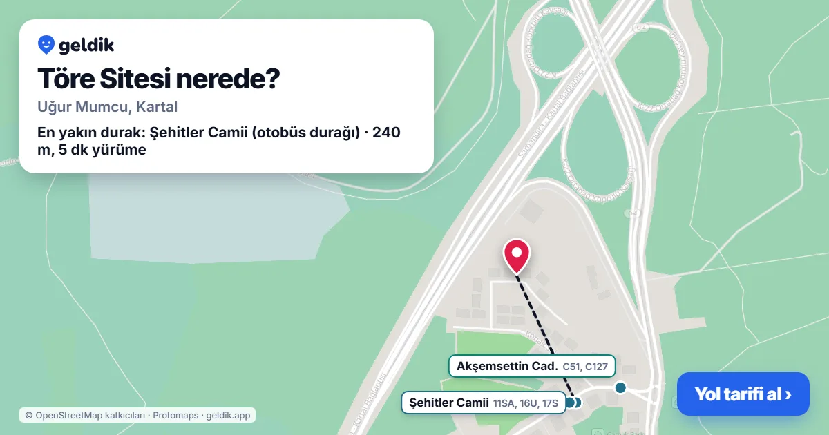 Töre Sitesi nerede: haritada konumu ve en yakın duraklar, yürüme süreleriyle