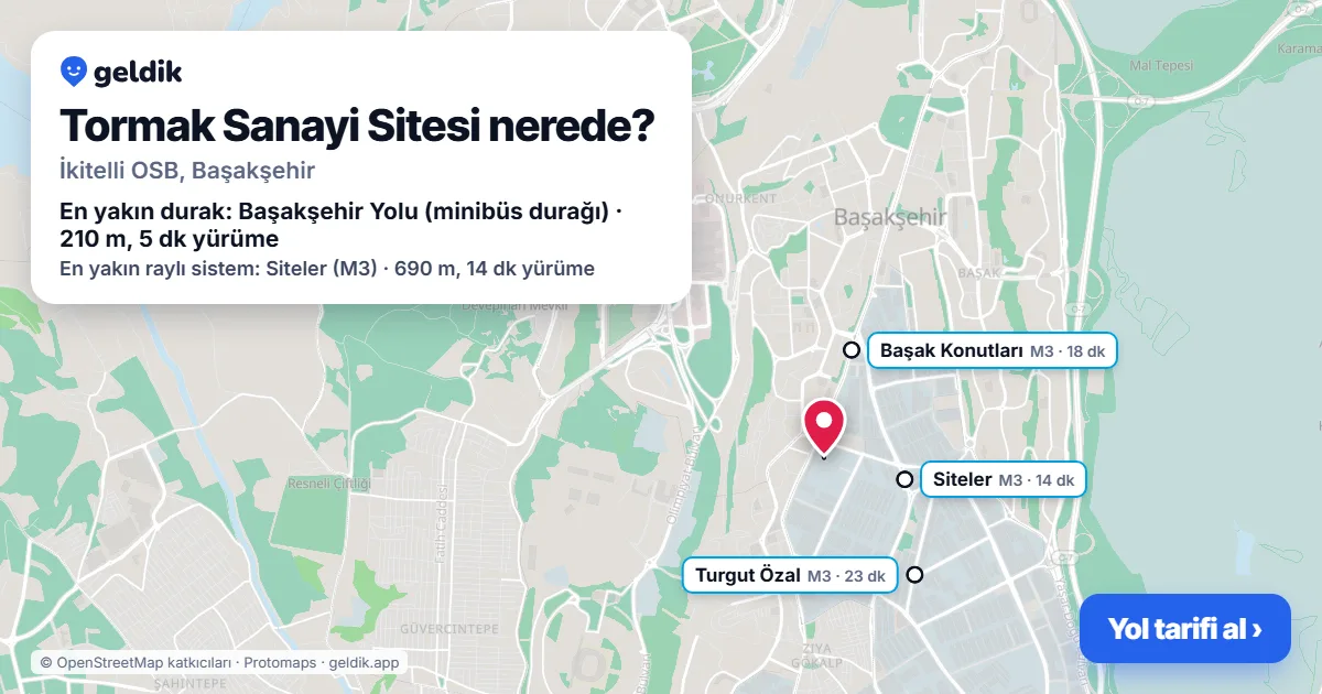 Tormak Sanayi Sitesi nerede: haritada konumu ve en yakın duraklar, yürüme süreleriyle