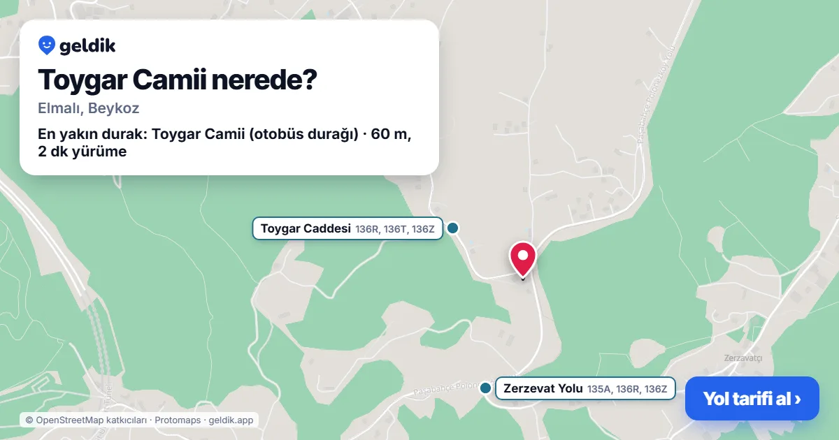 Toygar Camii nerede: haritada konumu ve en yakın duraklar, yürüme süreleriyle