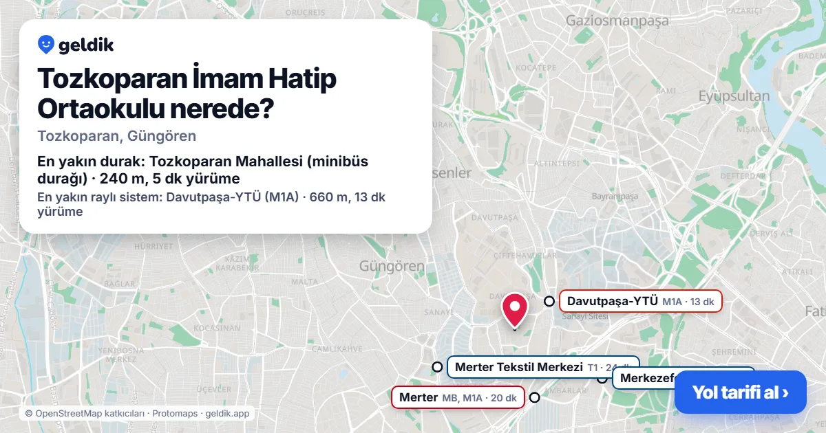 Where is Tozkoparan İmam Hatip Ortaokulu: map with its location and the nearest stops, with walking times