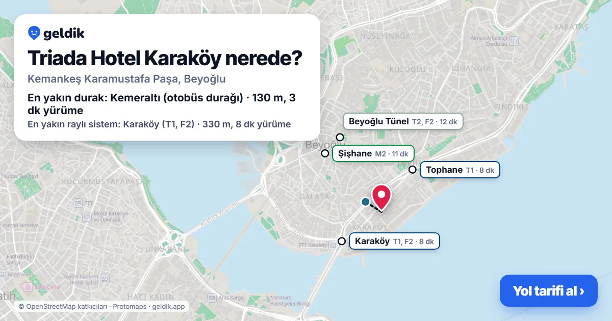 Where is Triada Hotel Karaköy: map with its location and the nearest stops, with walking times