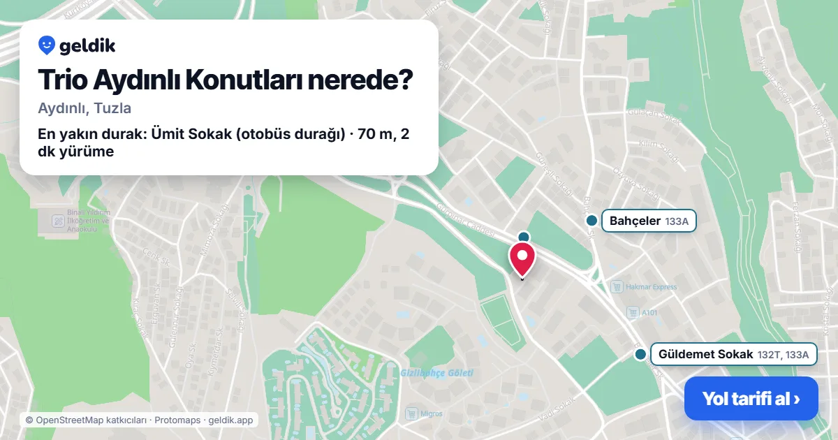 Where is Trio Aydınlı Konutları: map with its location and the nearest stops, with walking times