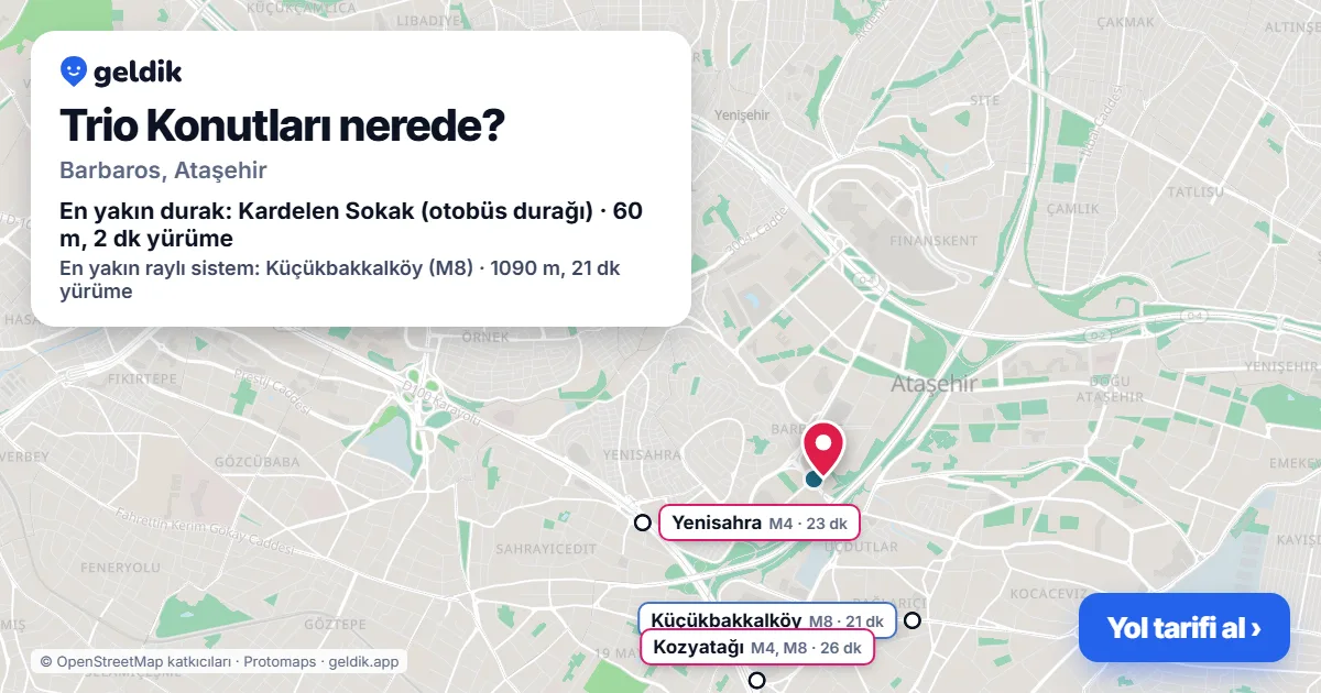 Where is Trio Konutları: map with its location and the nearest stops, with walking times