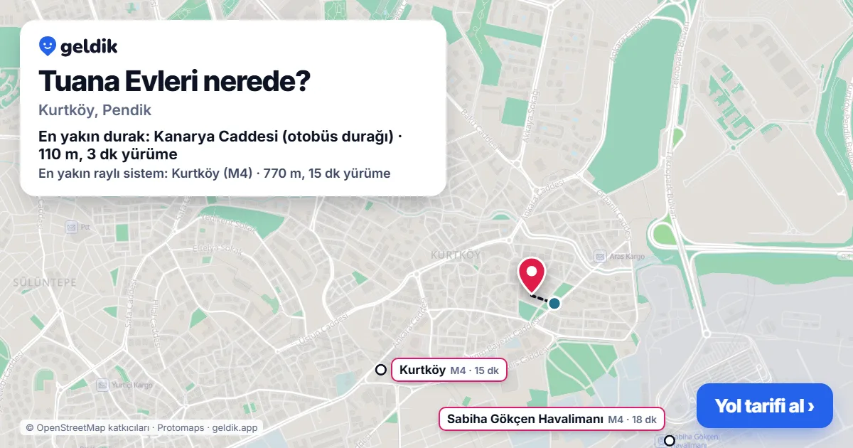 Where is Tuana Evleri: map with its location and the nearest stops, with walking times
