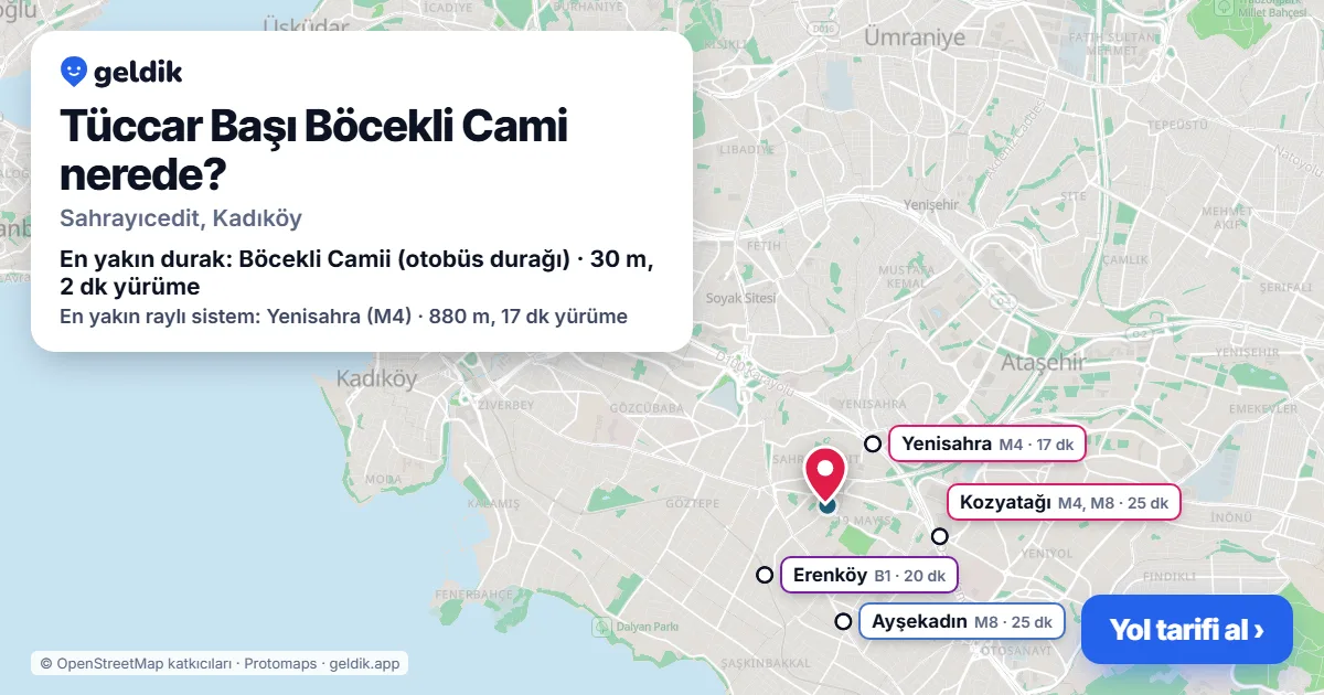 Tüccar Başı Böcekli Cami nerede: haritada konumu ve en yakın duraklar, yürüme süreleriyle