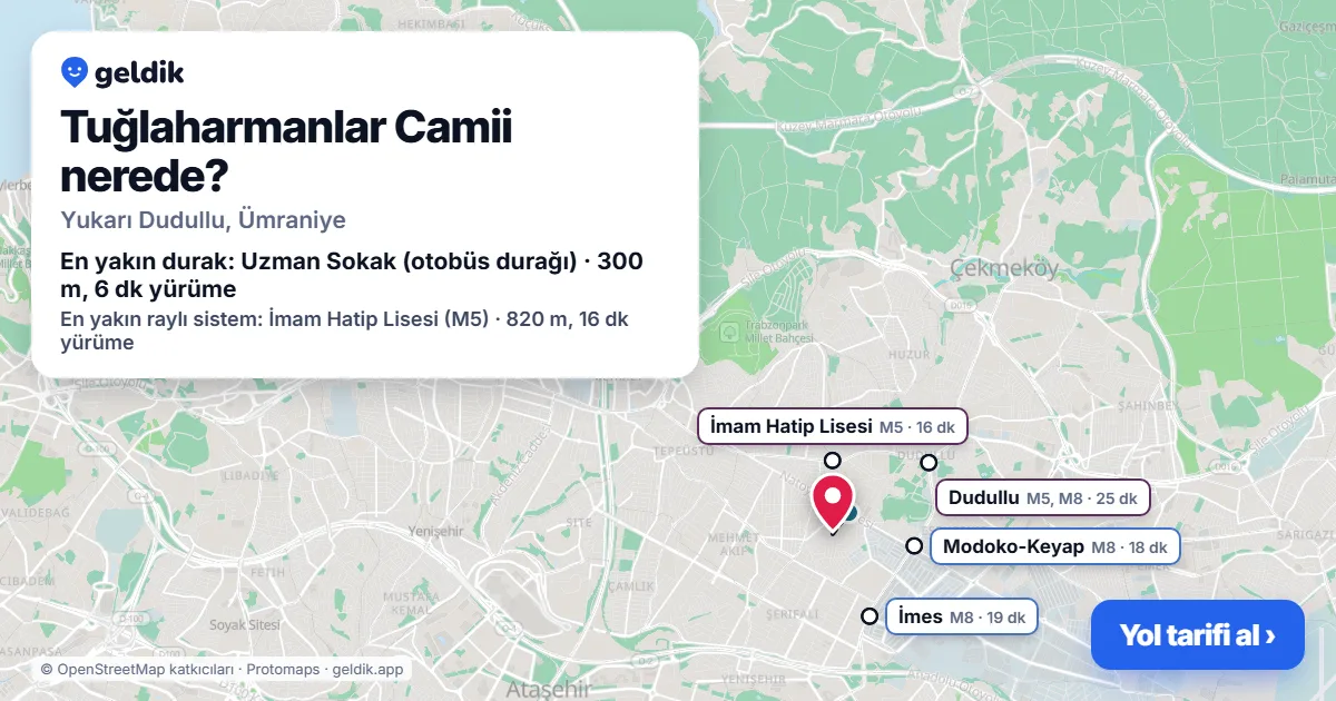 Tuğlaharmanlar Camii nerede: haritada konumu ve en yakın duraklar, yürüme süreleriyle