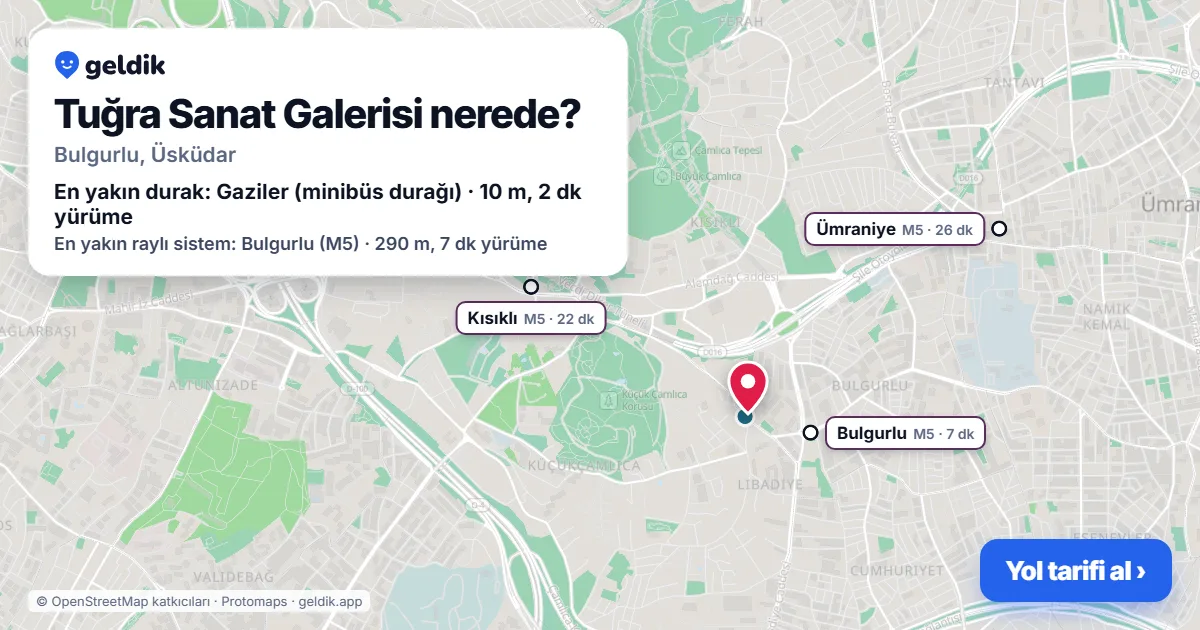 Tuğra Sanat Galerisi nerede: haritada konumu ve en yakın duraklar, yürüme süreleriyle
