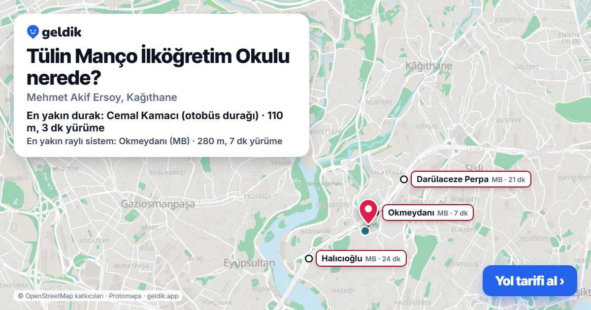 Tülin Manço İlköğretim Okulu nerede: haritada konumu ve en yakın duraklar, yürüme süreleriyle