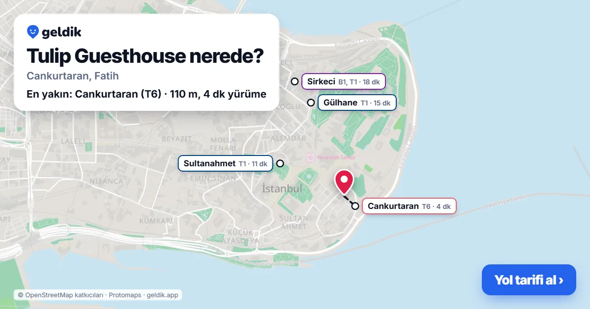 Tulip Guesthouse nerede: haritada konumu ve en yakın duraklar, yürüme süreleriyle