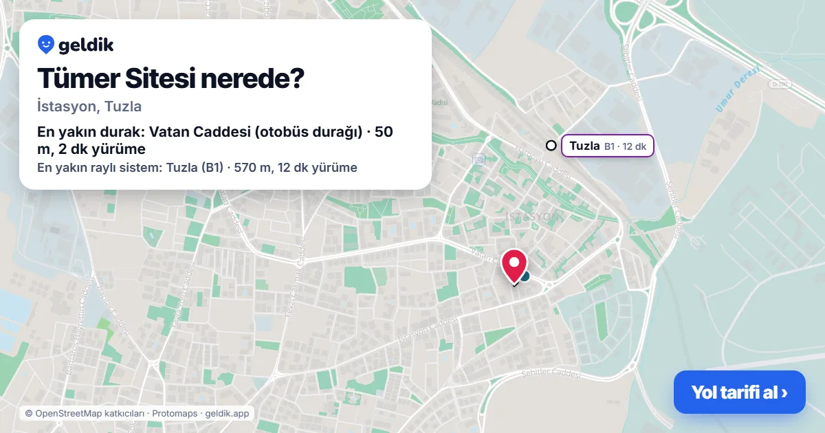 Tümer Sitesi nerede: haritada konumu ve en yakın duraklar, yürüme süreleriyle