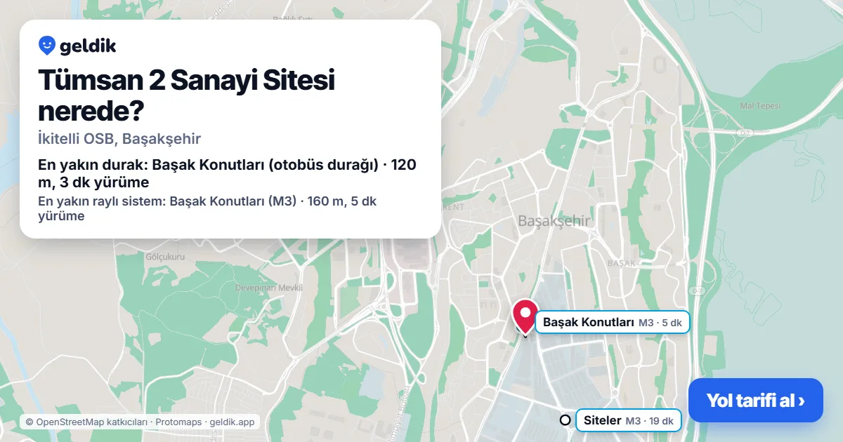 Tümsan 2 Sanayi Sitesi nerede: haritada konumu ve en yakın duraklar, yürüme süreleriyle