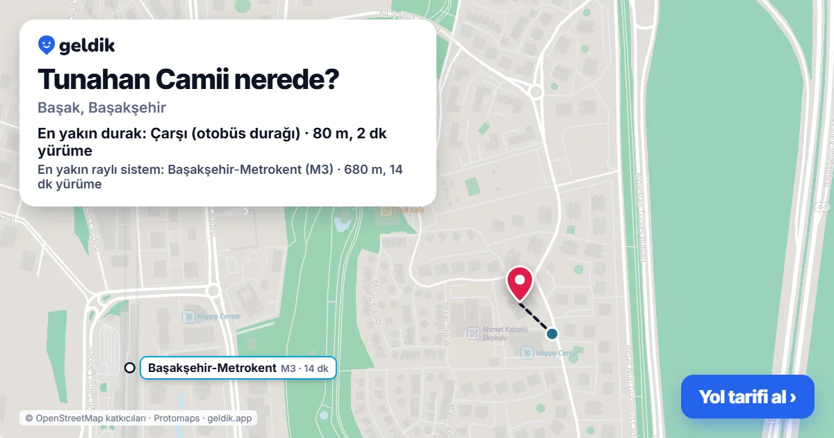 Tunahan Camii nerede: haritada konumu ve en yakın duraklar, yürüme süreleriyle