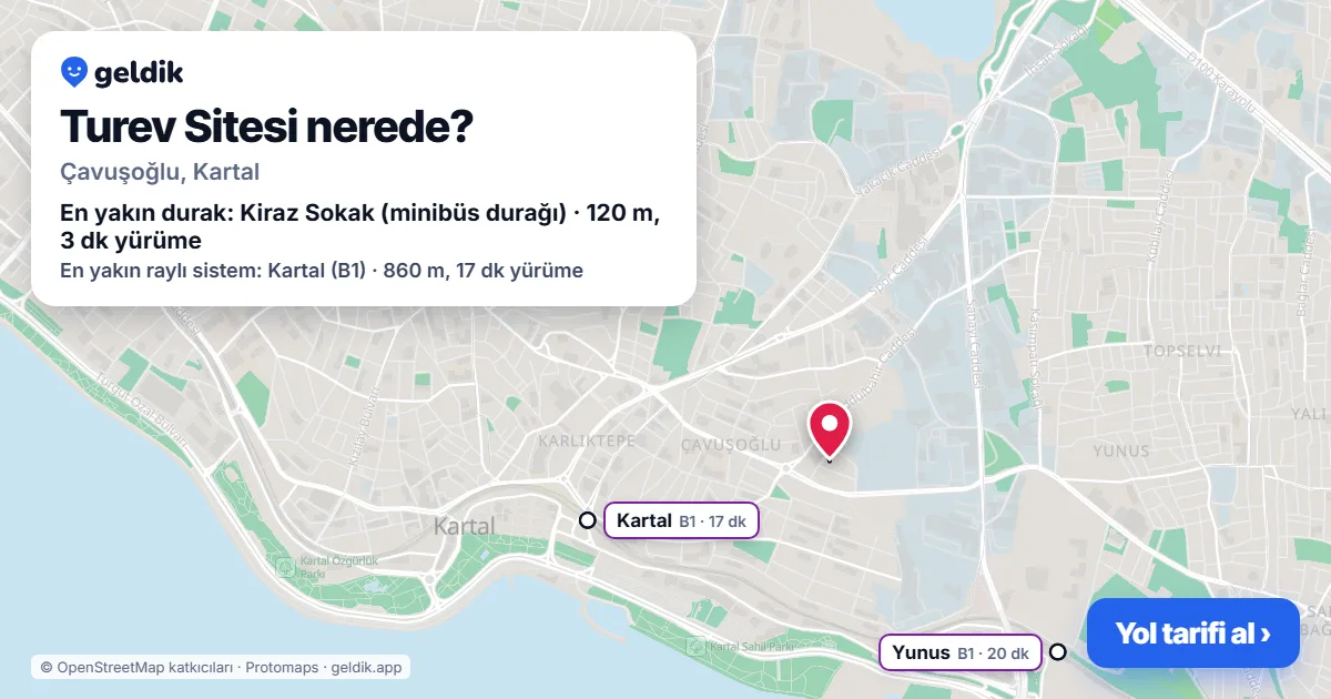 Turev Sitesi nerede: haritada konumu ve en yakın duraklar, yürüme süreleriyle