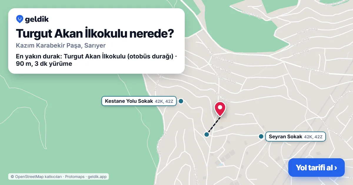 Where is Turgut Akan İlkokulu: map with its location and the nearest stops, with walking times