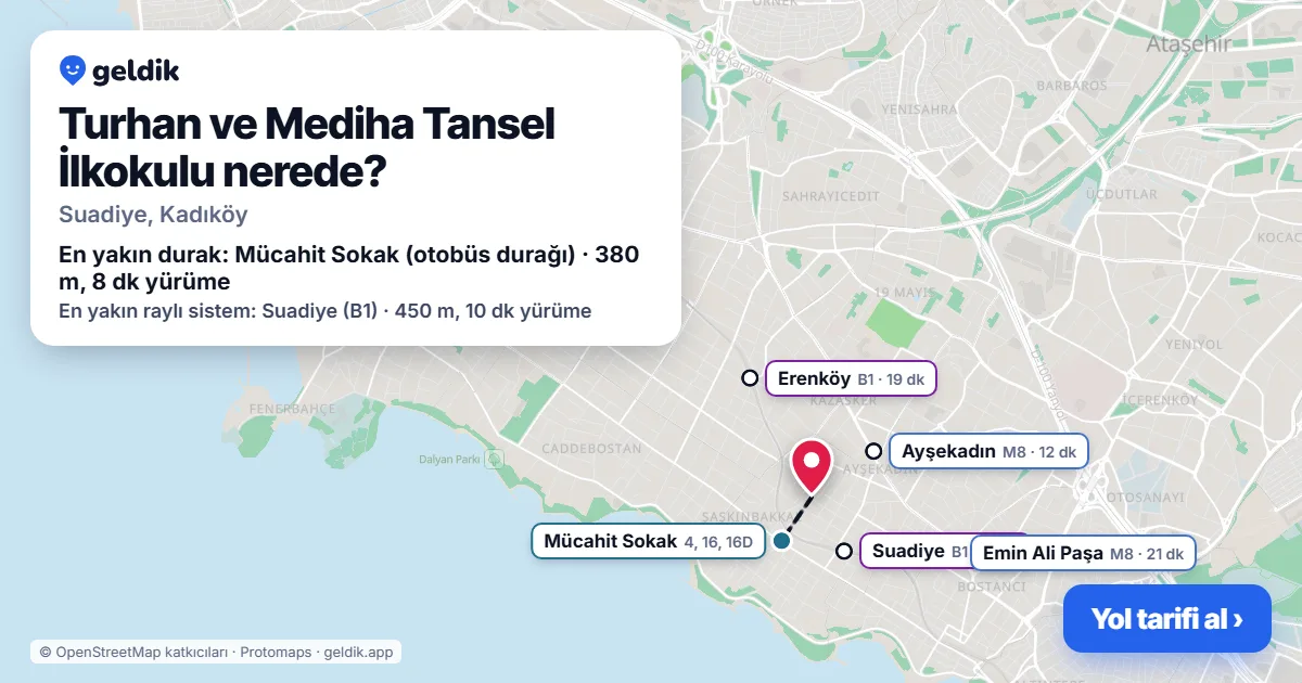 Where is Turhan ve Mediha Tansel İlkokulu: map with its location and the nearest stops, with walking times