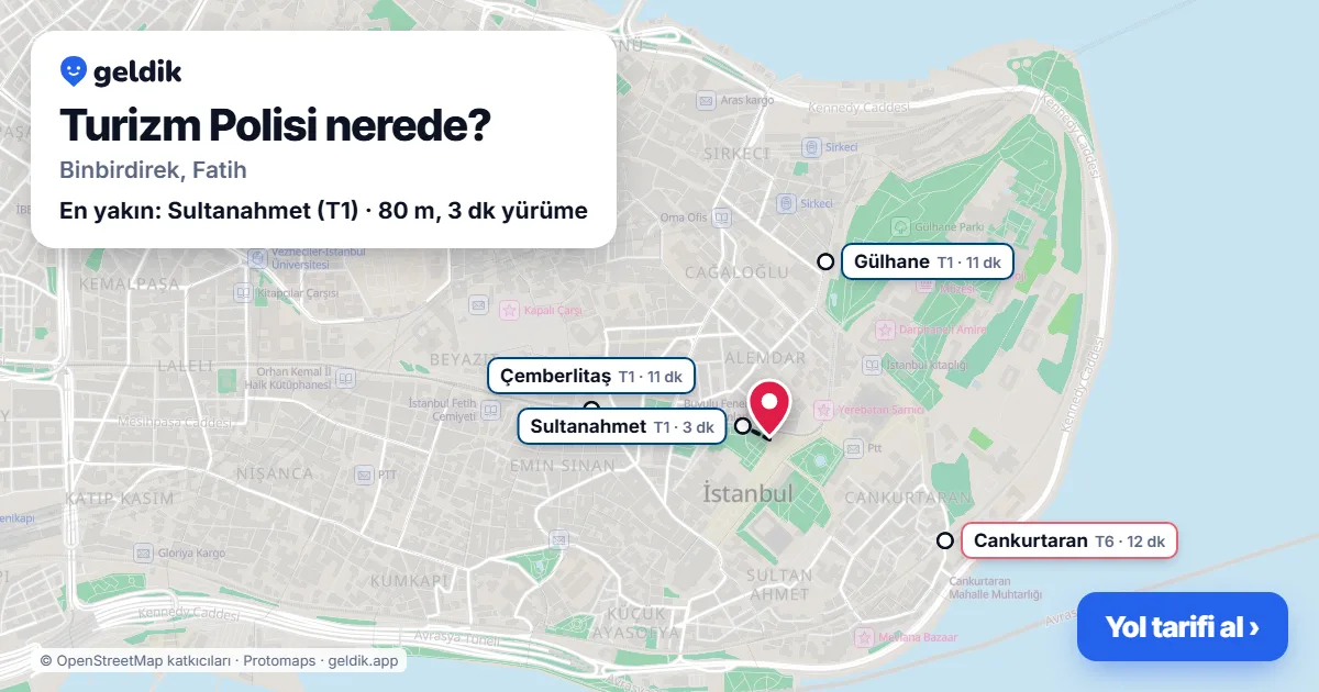 Where is Turizm Polisi: map with its location and the nearest stops, with walking times