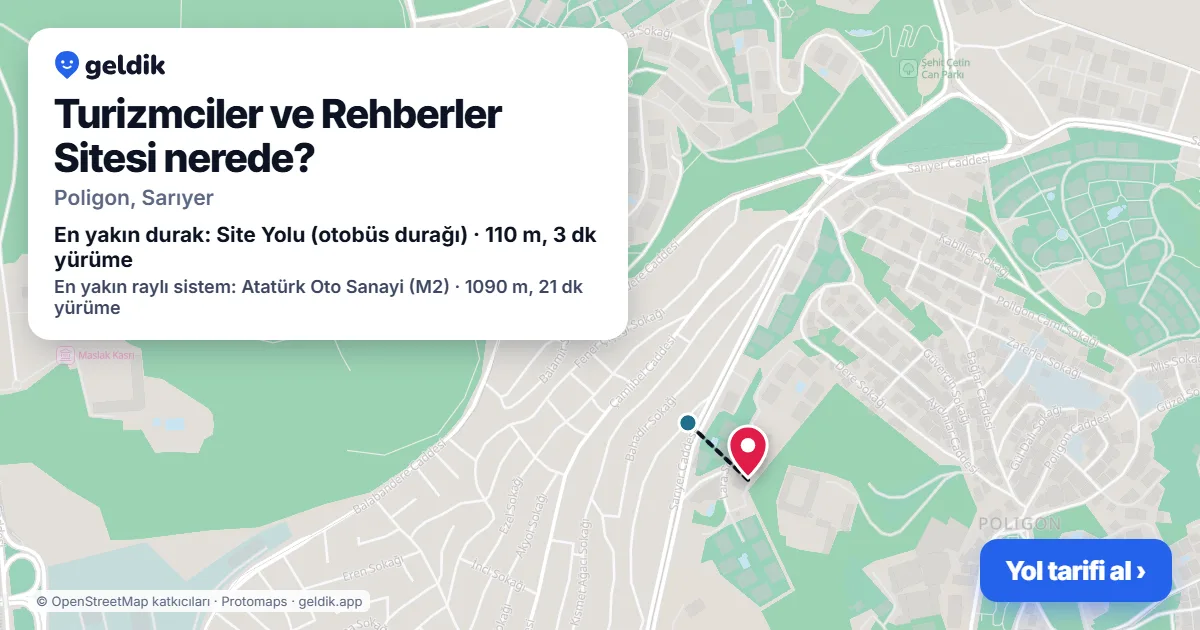Turizmciler ve Rehberler Sitesi nerede: haritada konumu ve en yakın duraklar, yürüme süreleriyle