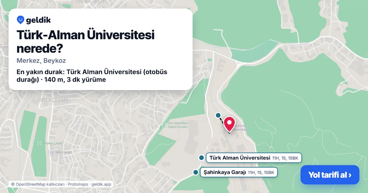 Türk-Alman Üniversitesi nerede: haritada konumu ve en yakın duraklar, yürüme süreleriyle