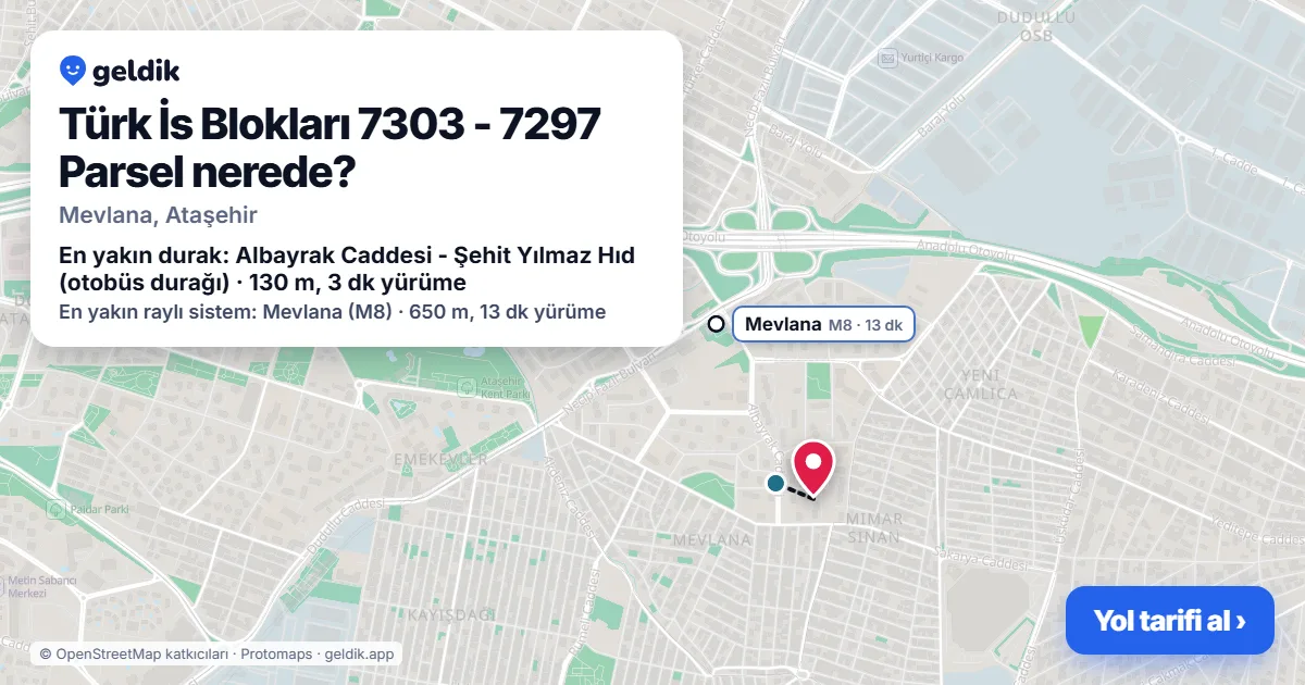 Türk İs Blokları 7303 - 7297 Parsel nerede: haritada konumu ve en yakın duraklar, yürüme süreleriyle