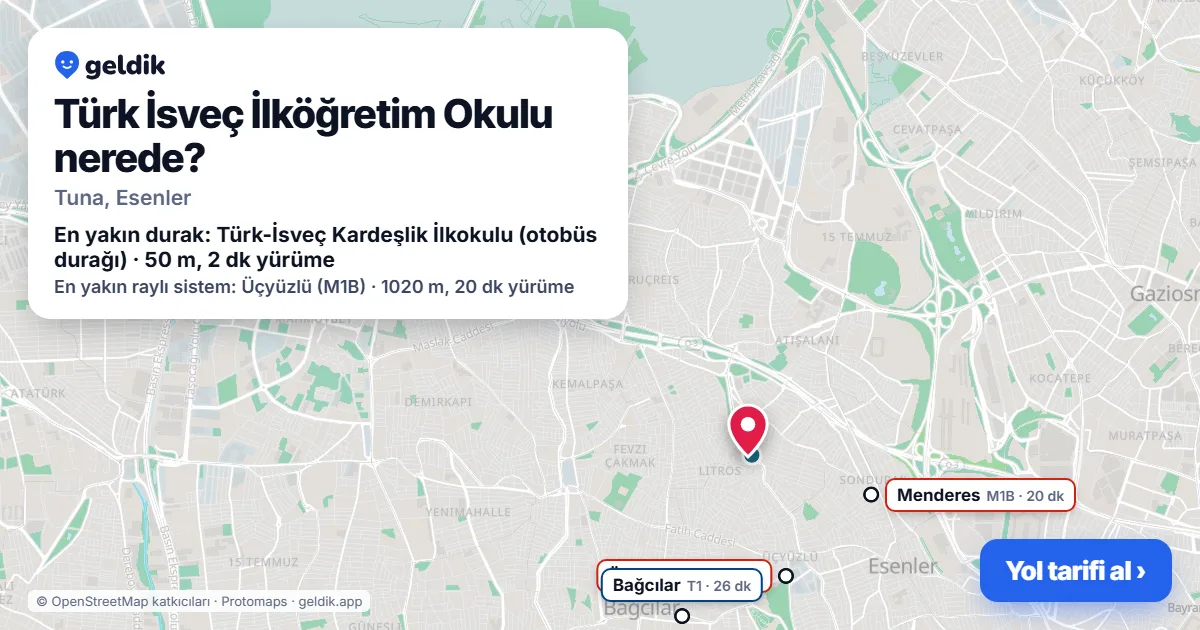 Where is Türk İsveç İlköğretim Okulu: map with its location and the nearest stops, with walking times