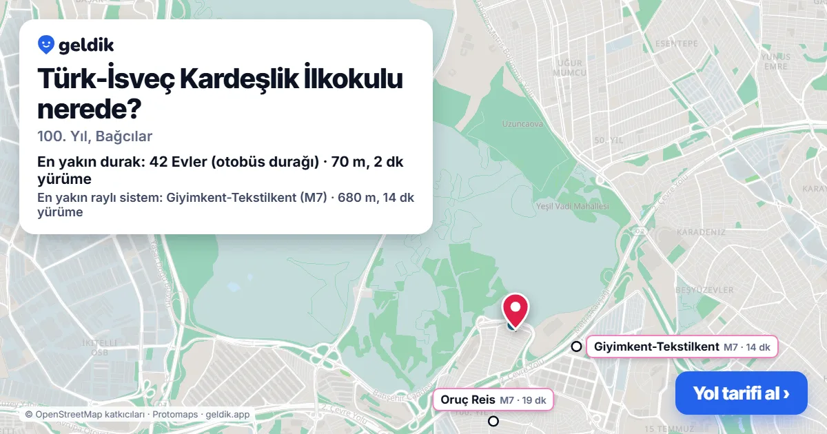 Türk-İsveç Kardeşlik İlkokulu nerede: haritada konumu ve en yakın duraklar, yürüme süreleriyle