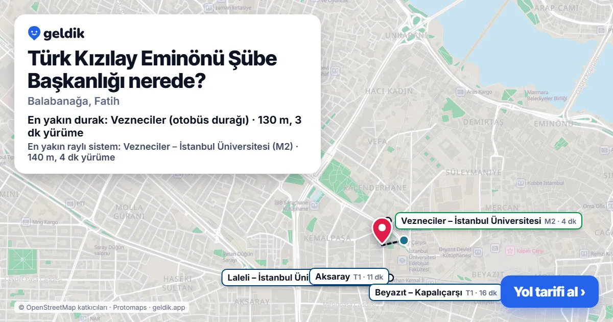 Türk Kızılay Eminönü Şübe Başkanlığı nerede: haritada konumu ve en yakın duraklar, yürüme süreleriyle