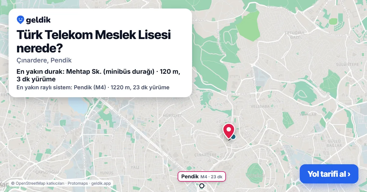 Where is Türk Telekom Meslek Lisesi: map with its location and the nearest stops, with walking times