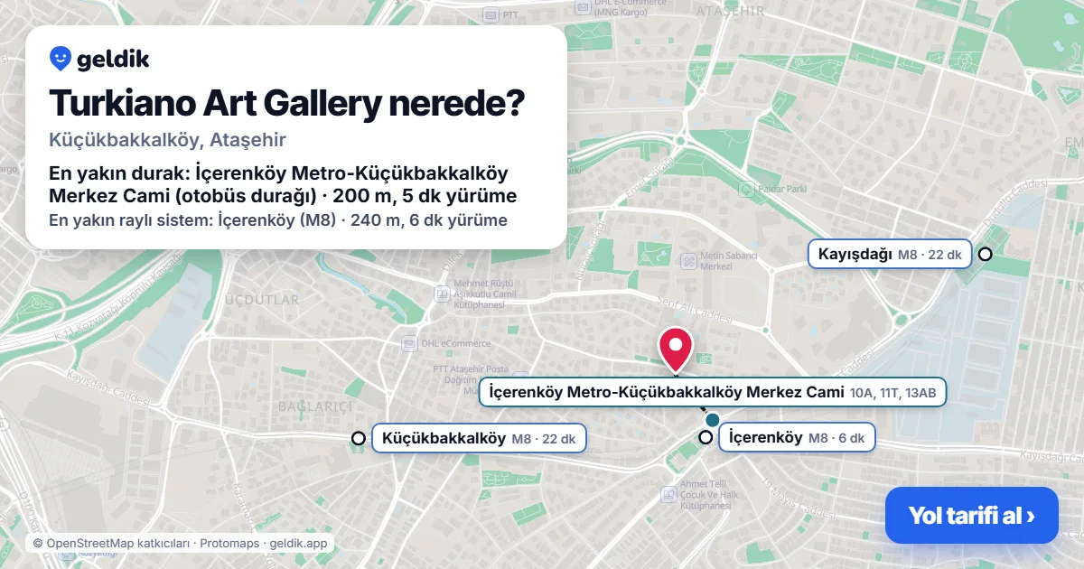 Where is Turkiano Art Gallery: map with its location and the nearest stops, with walking times