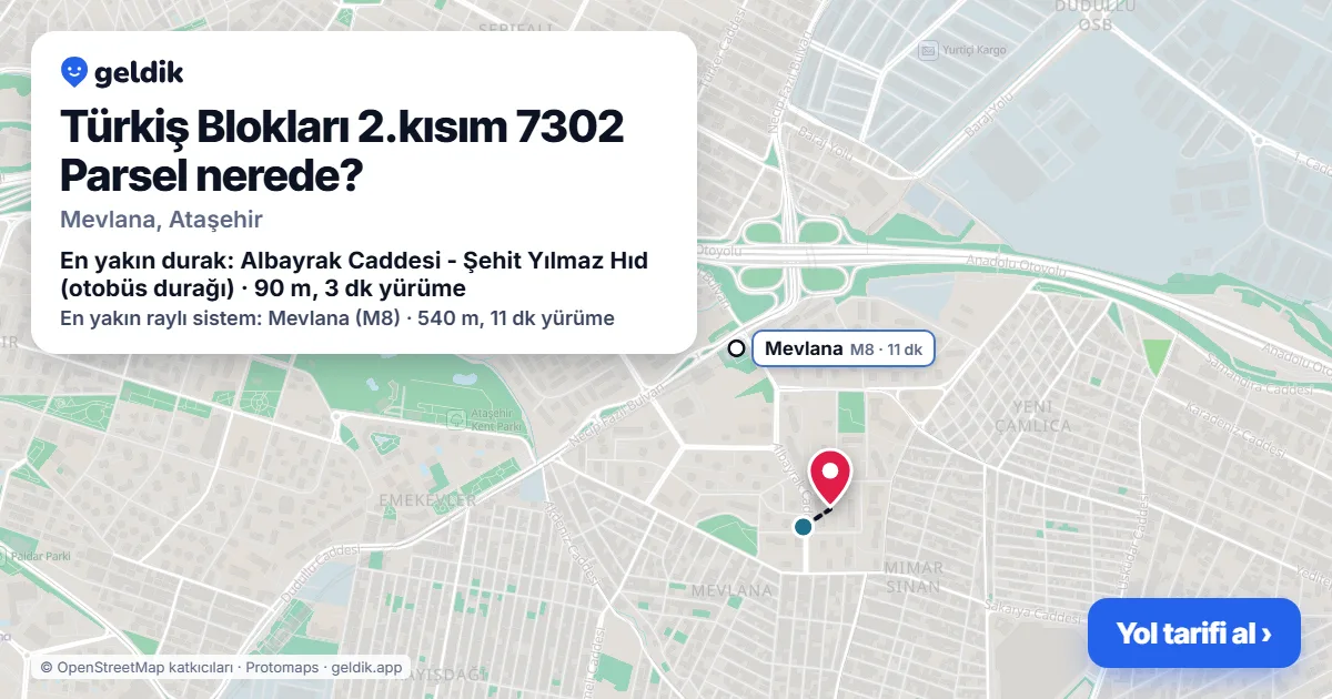 Türkiş Blokları 2.kısım 7302 Parsel nerede: haritada konumu ve en yakın duraklar, yürüme süreleriyle