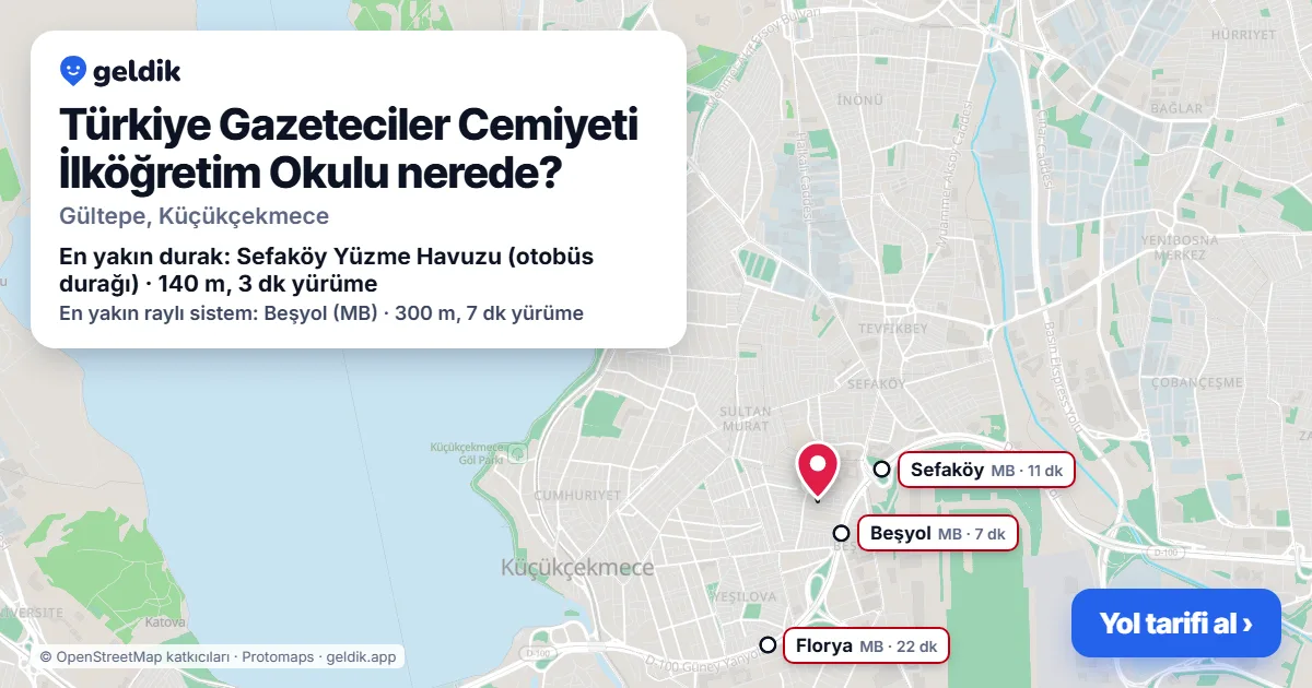 Türkiye Gazeteciler Cemiyeti İlköğretim Okulu nerede: haritada konumu ve en yakın duraklar, yürüme süreleriyle