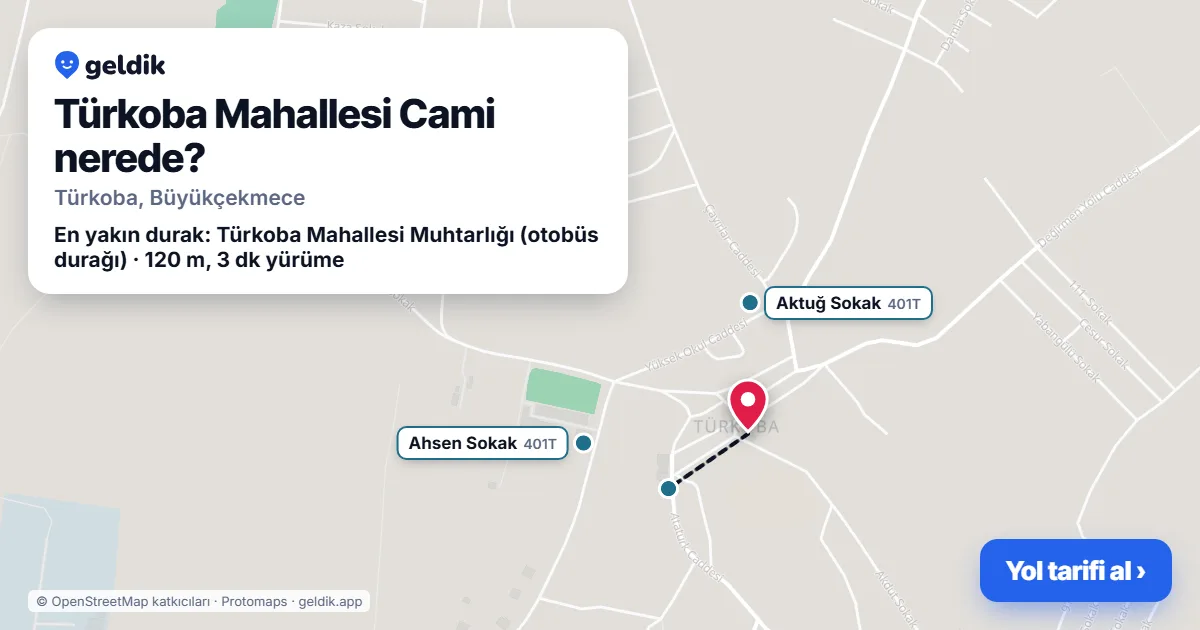 Türkoba Mahallesi Cami nerede: haritada konumu ve en yakın duraklar, yürüme süreleriyle