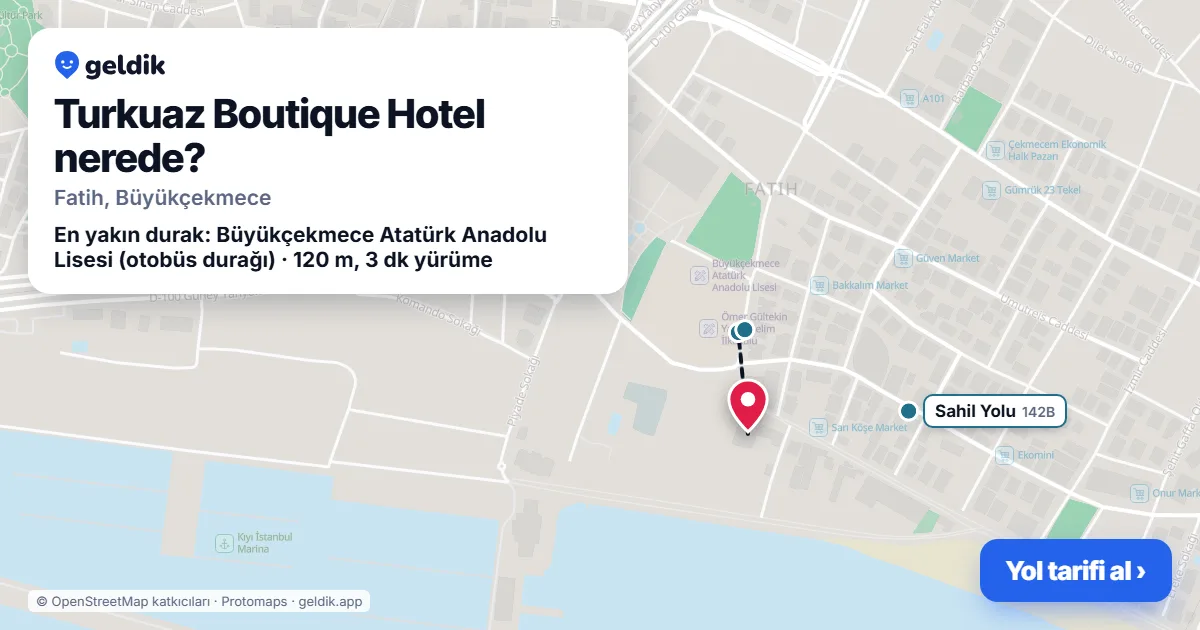 Turkuaz Boutique Hotel nerede: haritada konumu ve en yakın duraklar, yürüme süreleriyle