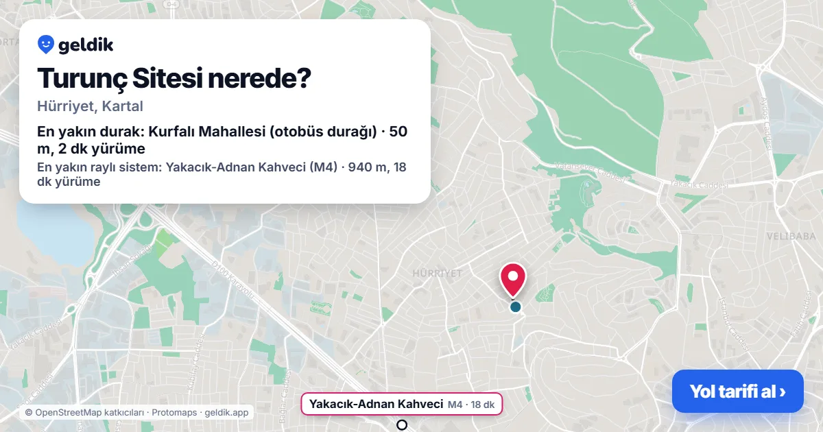Turunç Sitesi nerede: haritada konumu ve en yakın duraklar, yürüme süreleriyle