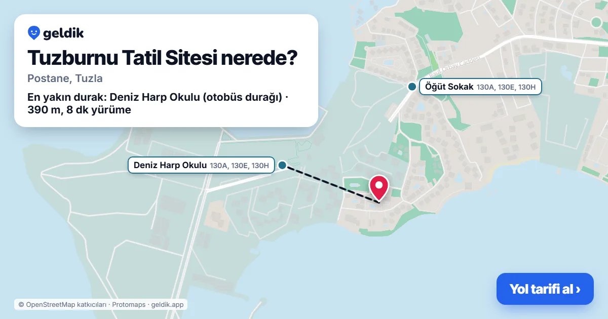 Tuzburnu Tatil Sitesi nerede: haritada konumu ve en yakın duraklar, yürüme süreleriyle
