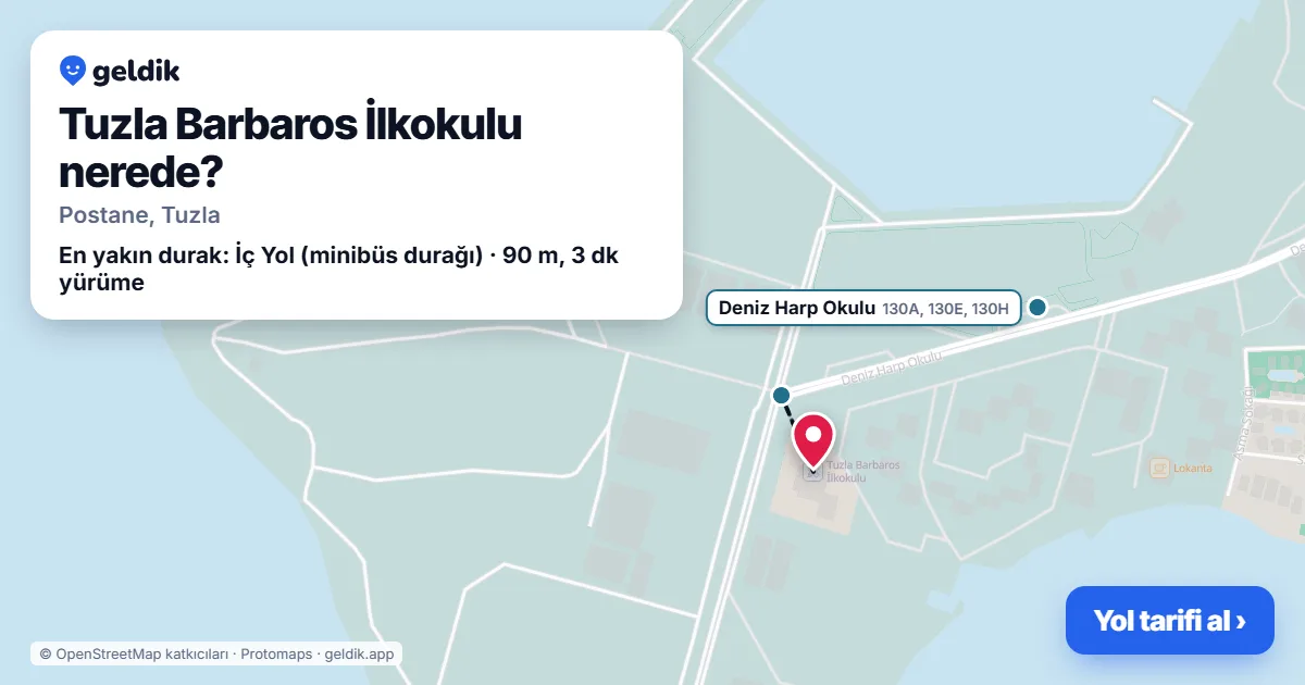 Tuzla Barbaros İlkokulu nerede: haritada konumu ve en yakın duraklar, yürüme süreleriyle