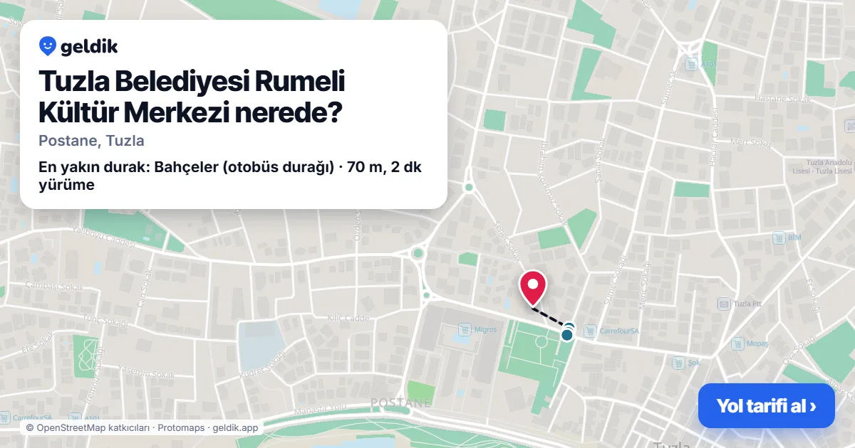 Tuzla Belediyesi Rumeli Kültür Merkezi nerede: haritada konumu ve en yakın duraklar, yürüme süreleriyle
