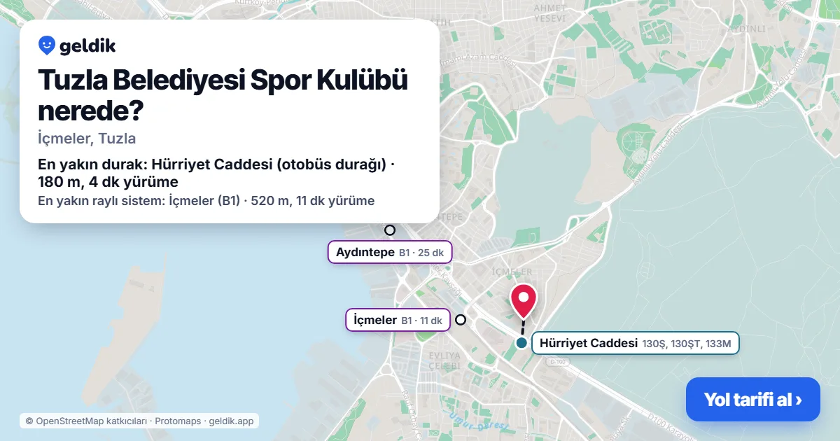 Tuzla Belediyesi Spor Kulübü nerede: haritada konumu ve en yakın duraklar, yürüme süreleriyle